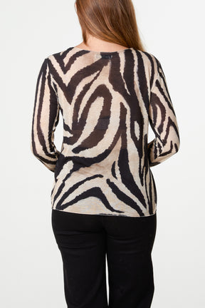 Cashmere Blend Long Sleeve Zebra Top