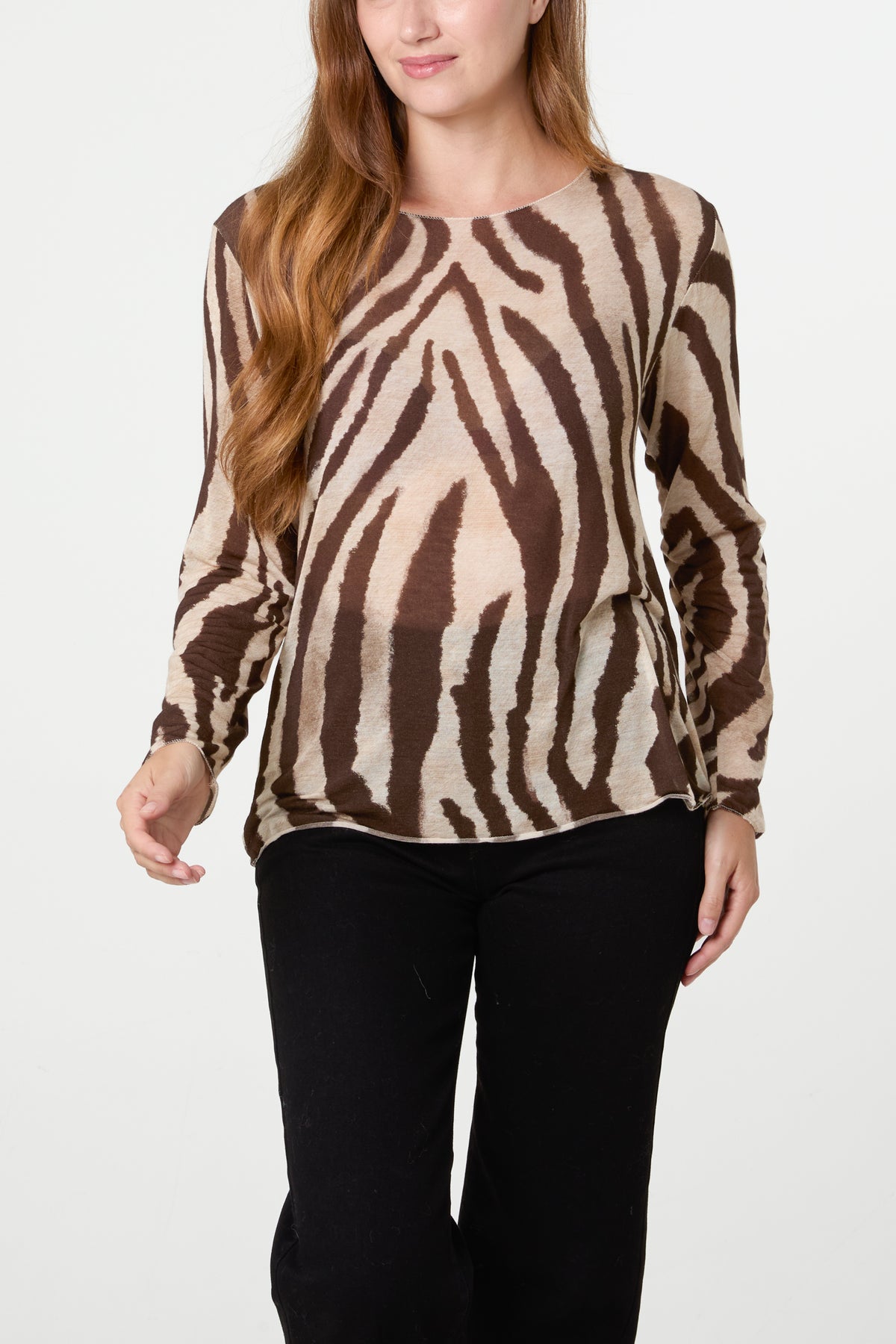 Cashmere Blend Long Sleeve Zebra Top