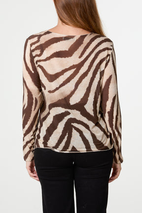 Cashmere Blend Long Sleeve Zebra Top