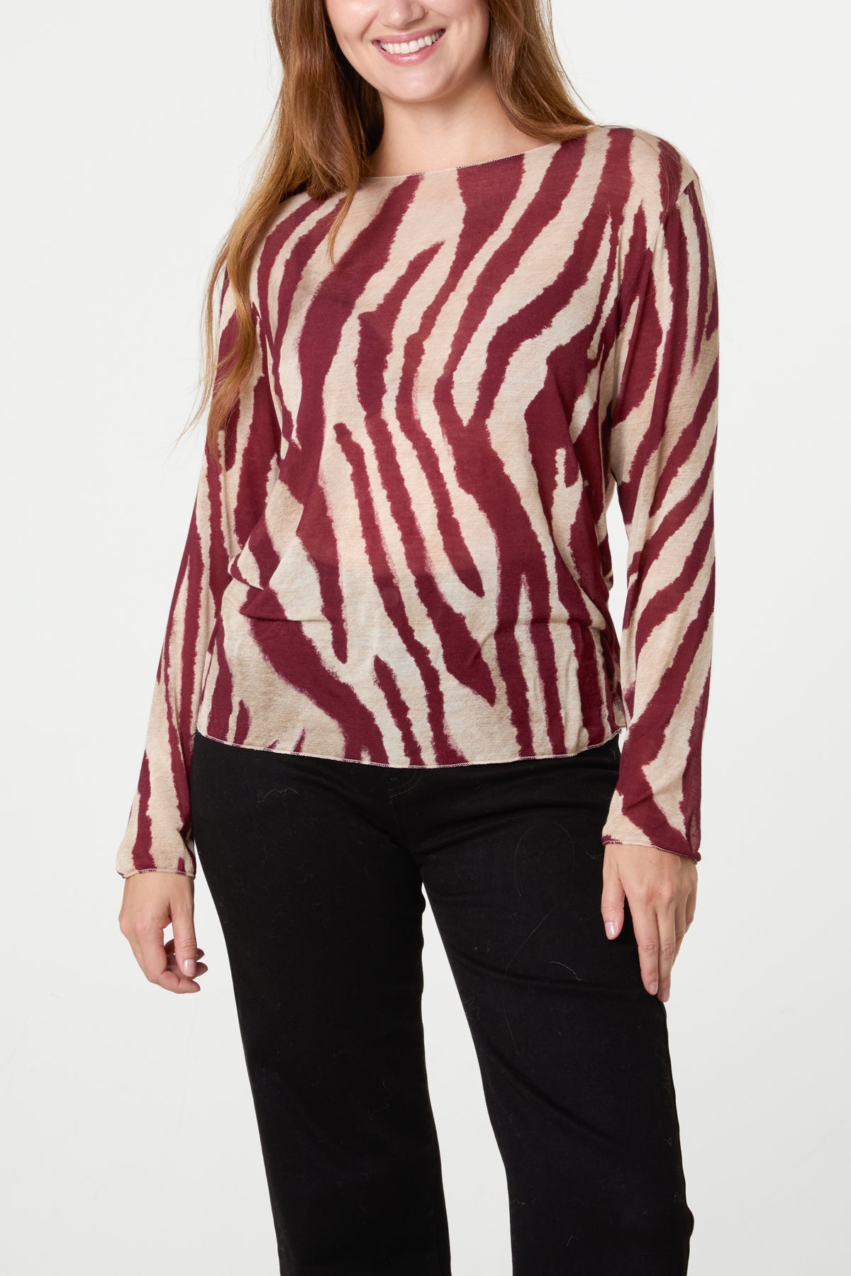 Cashmere Blend Long Sleeve Zebra Top