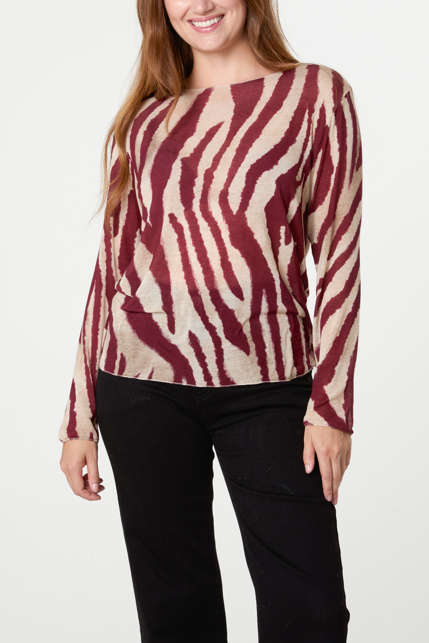 Cashmere Blend Long Sleeve Zebra Top