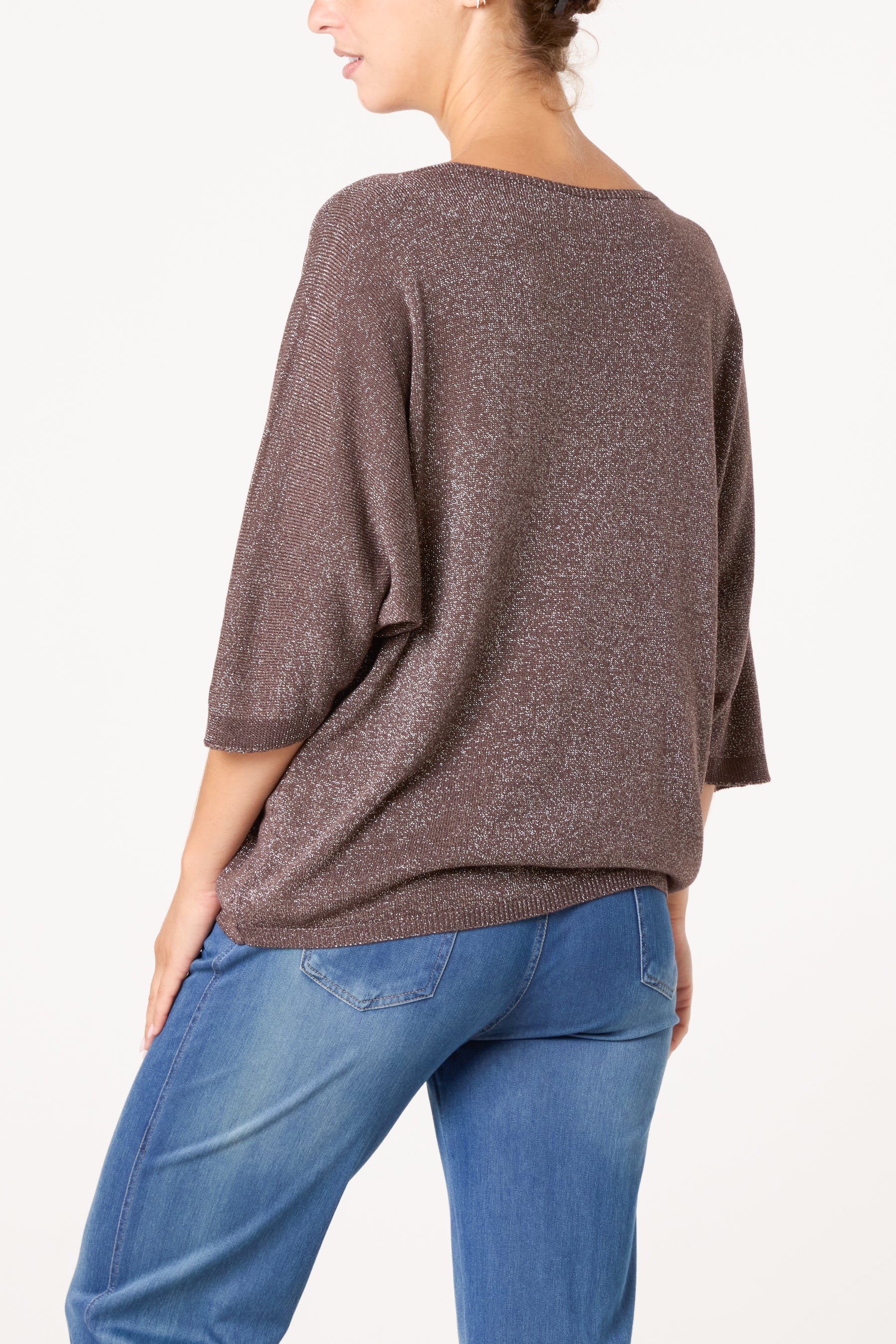 Sparkly Effect V-Neck 3/4 Sleeve Blouse