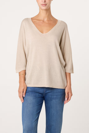 Sparkly Effect V-Neck 3/4 Sleeve Blouse