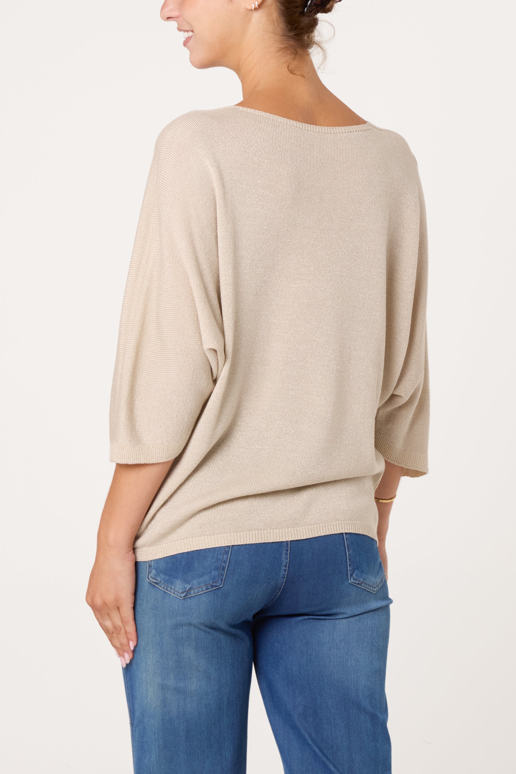 Sparkly Effect V-Neck 3/4 Sleeve Blouse