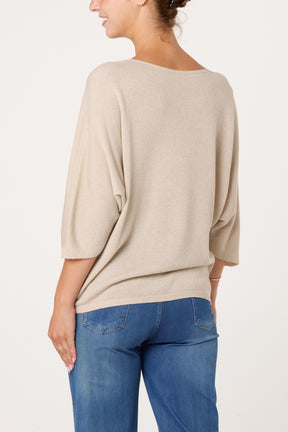 Sparkly Effect V-Neck 3/4 Sleeve Blouse