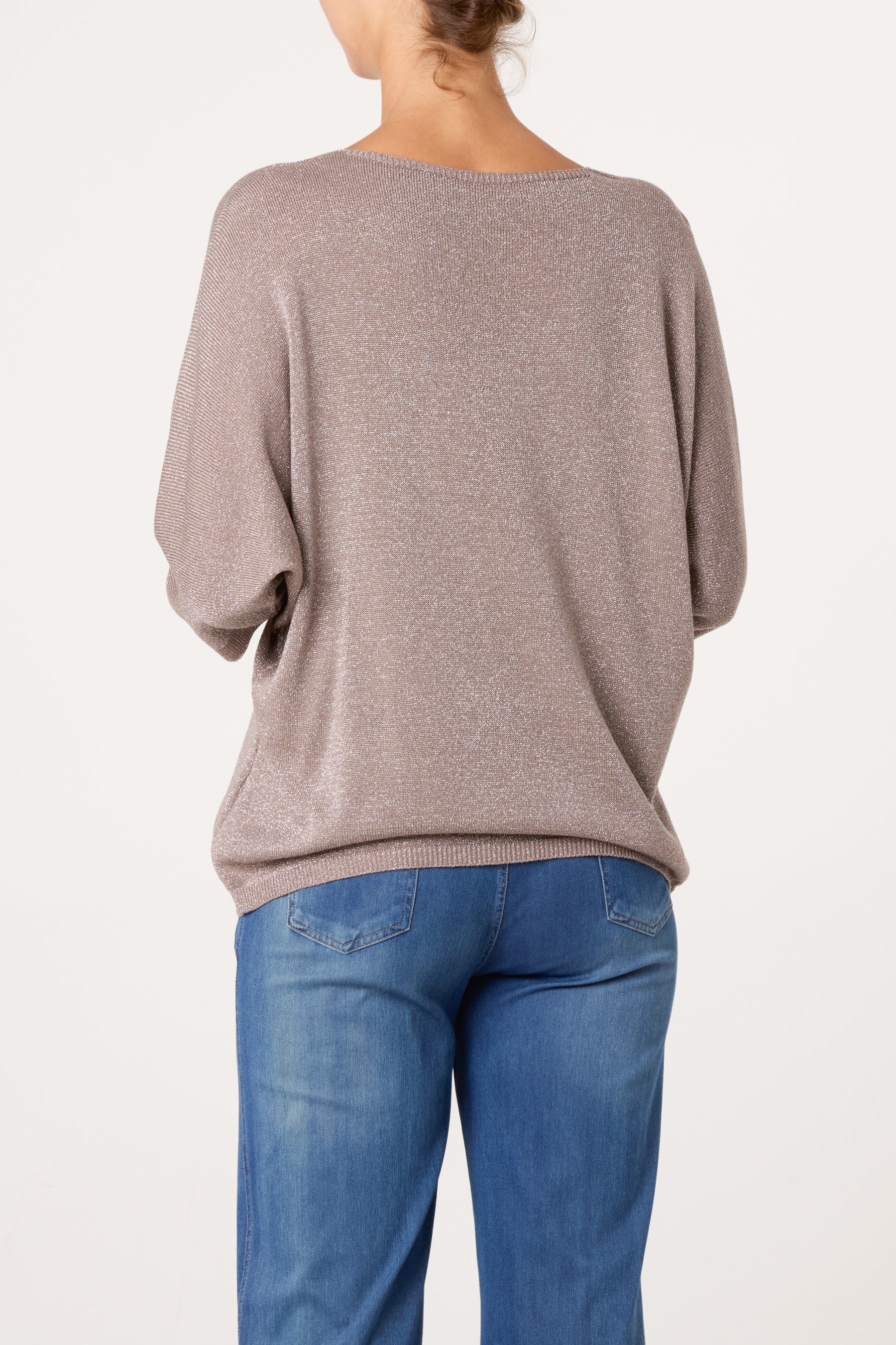 Sparkly Effect V-Neck 3/4 Sleeve Blouse