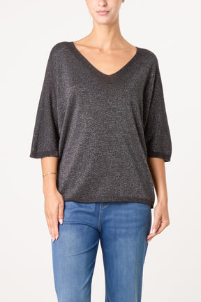 Sparkly Effect V-Neck 3/4 Sleeve Blouse