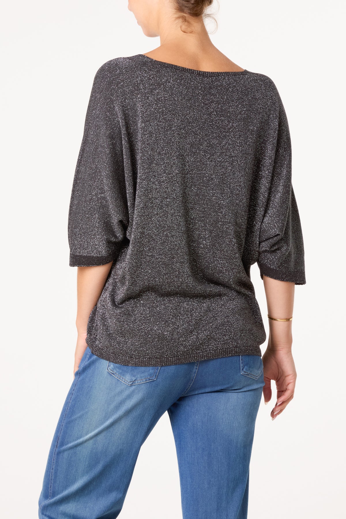 Sparkly Effect V-Neck 3/4 Sleeve Blouse