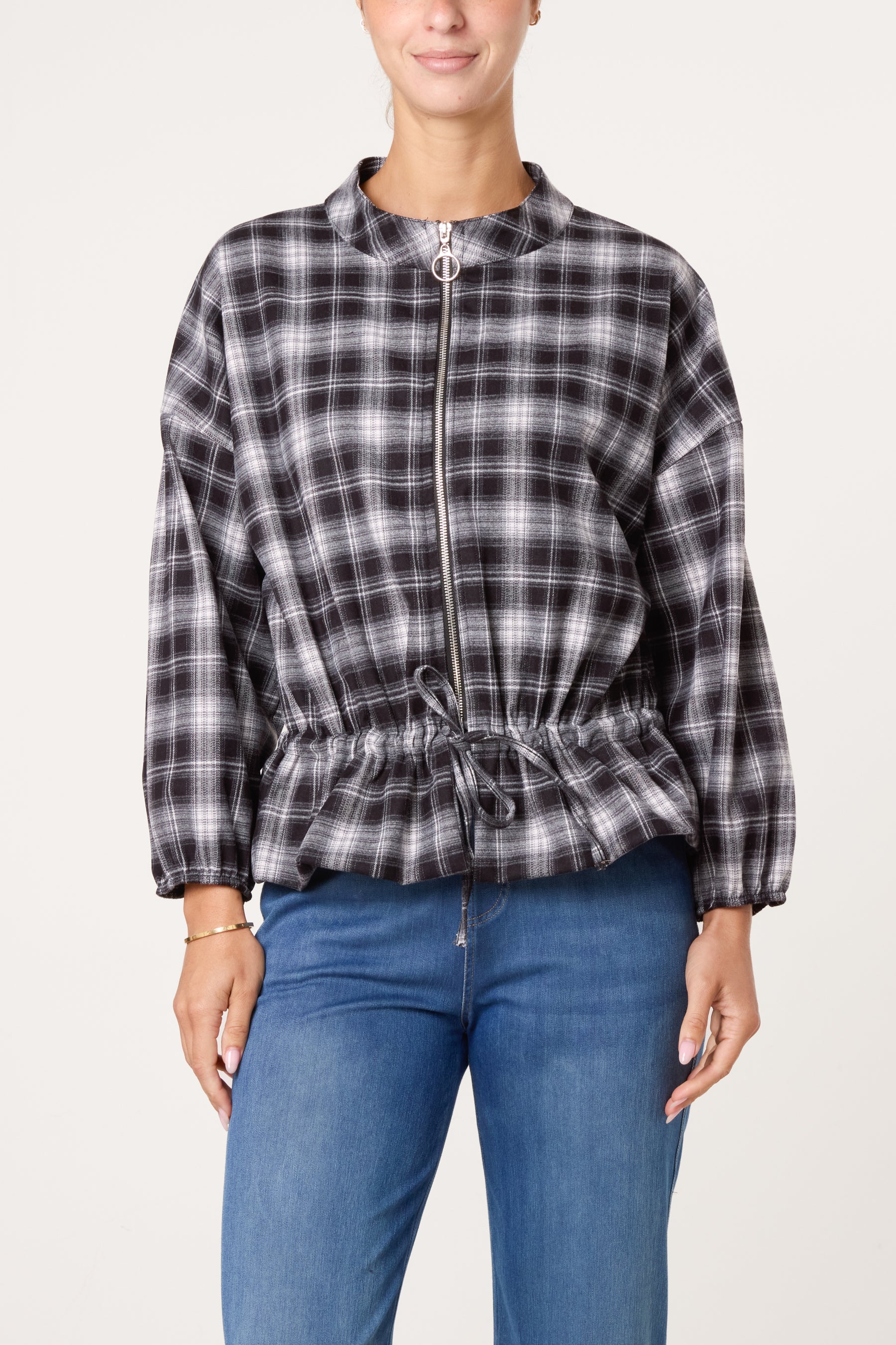 Zip Through Plaid Jacket
