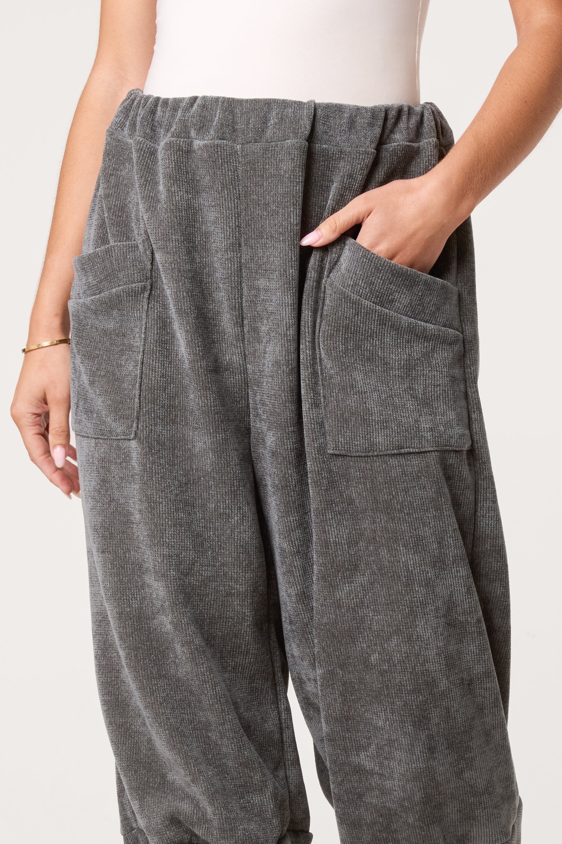 Front Pockets Velvet Feel Trousers