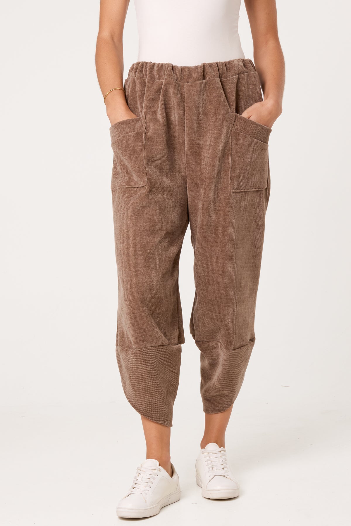 Front Pockets Velvet Feel Trousers