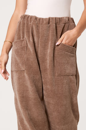 Front Pockets Velvet Feel Trousers