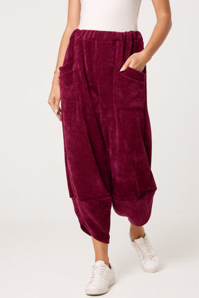 Front Pockets Velvet Feel Trousers