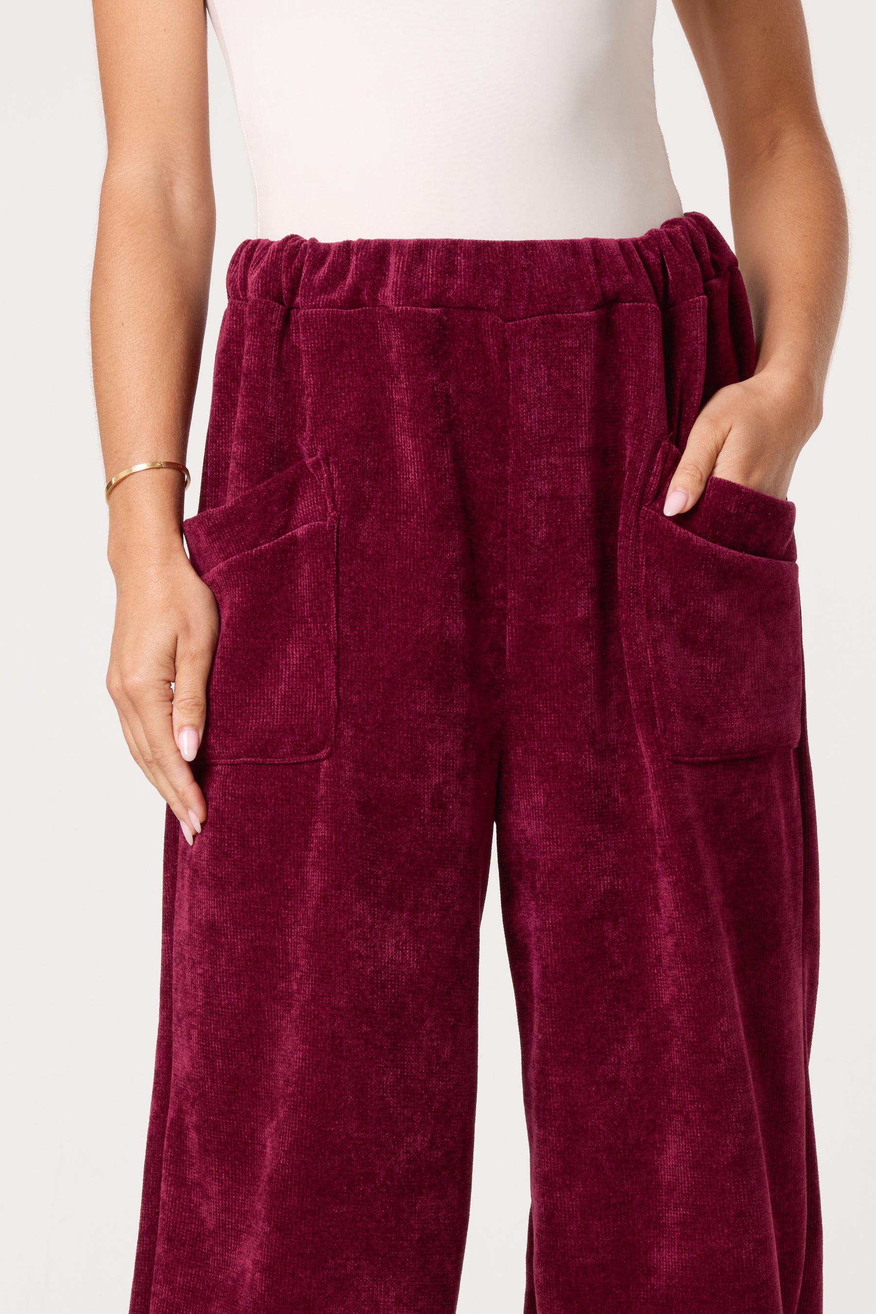 Front Pockets Velvet Feel Trousers