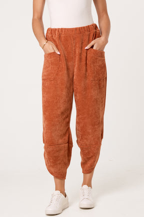 Front Pockets Velvet Feel Trousers