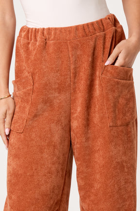 Front Pockets Velvet Feel Trousers