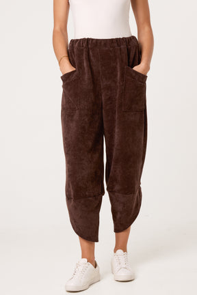 Front Pockets Velvet Feel Trousers