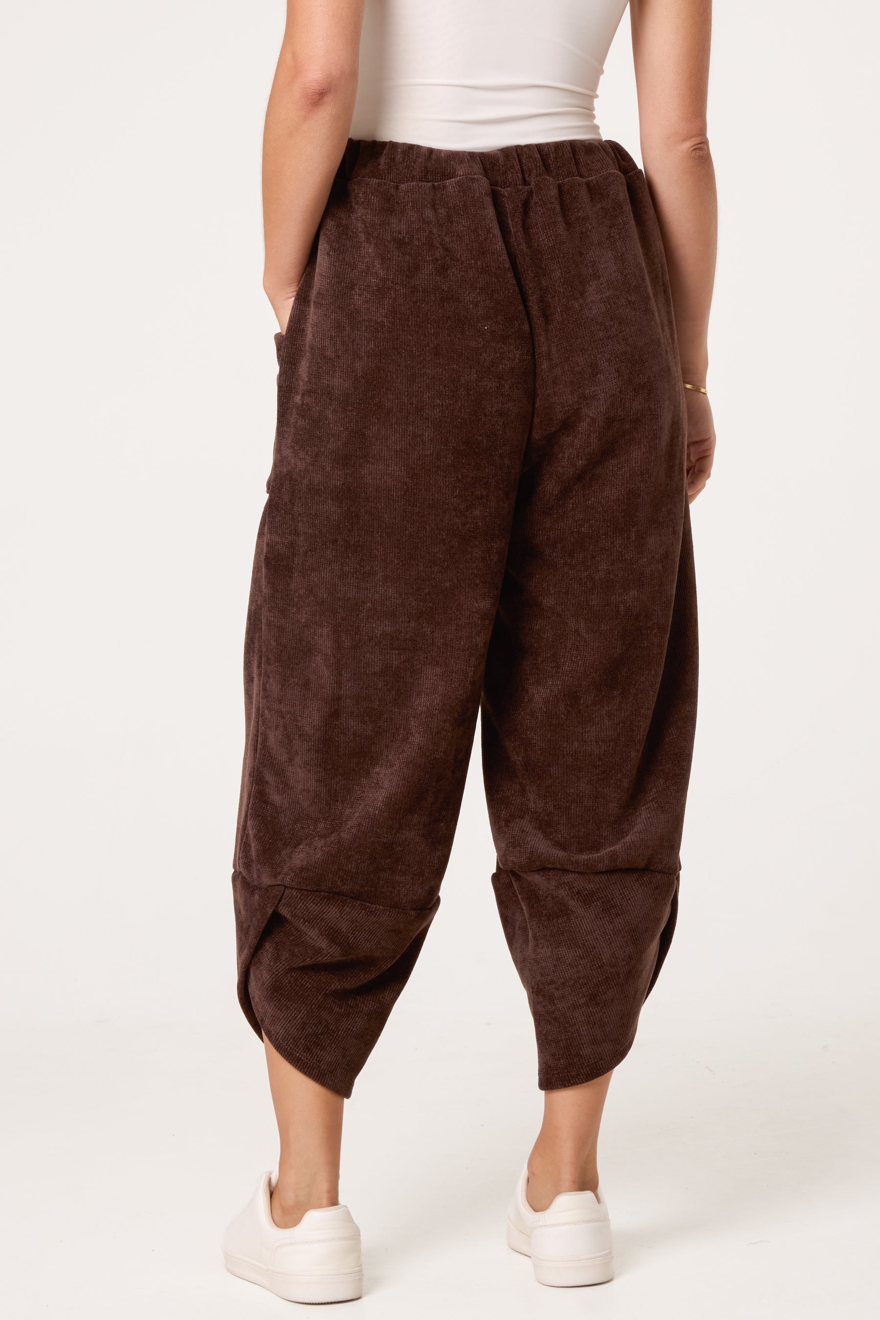 Front Pockets Velvet Feel Trousers