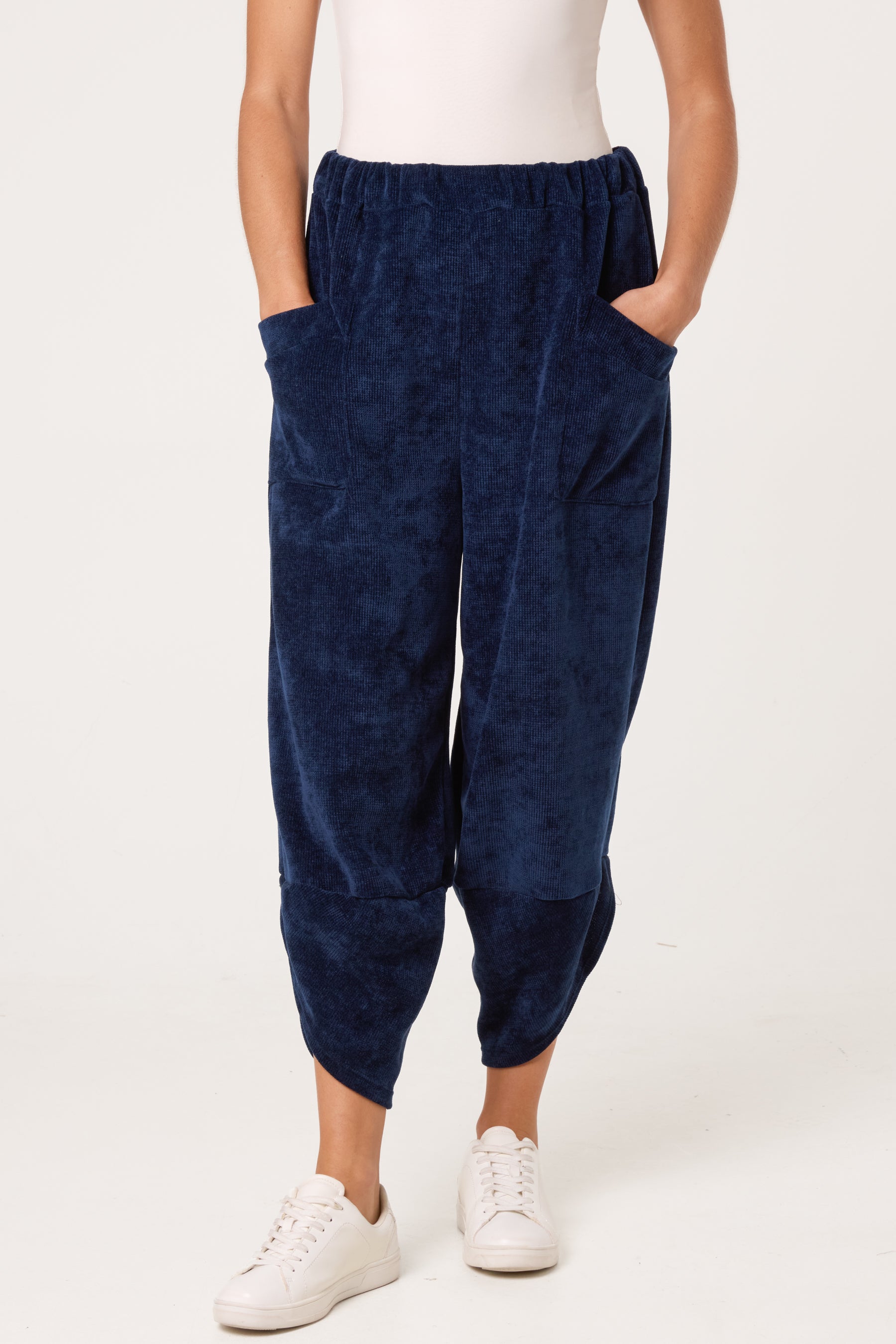 Front Pockets Velvet Feel Trousers