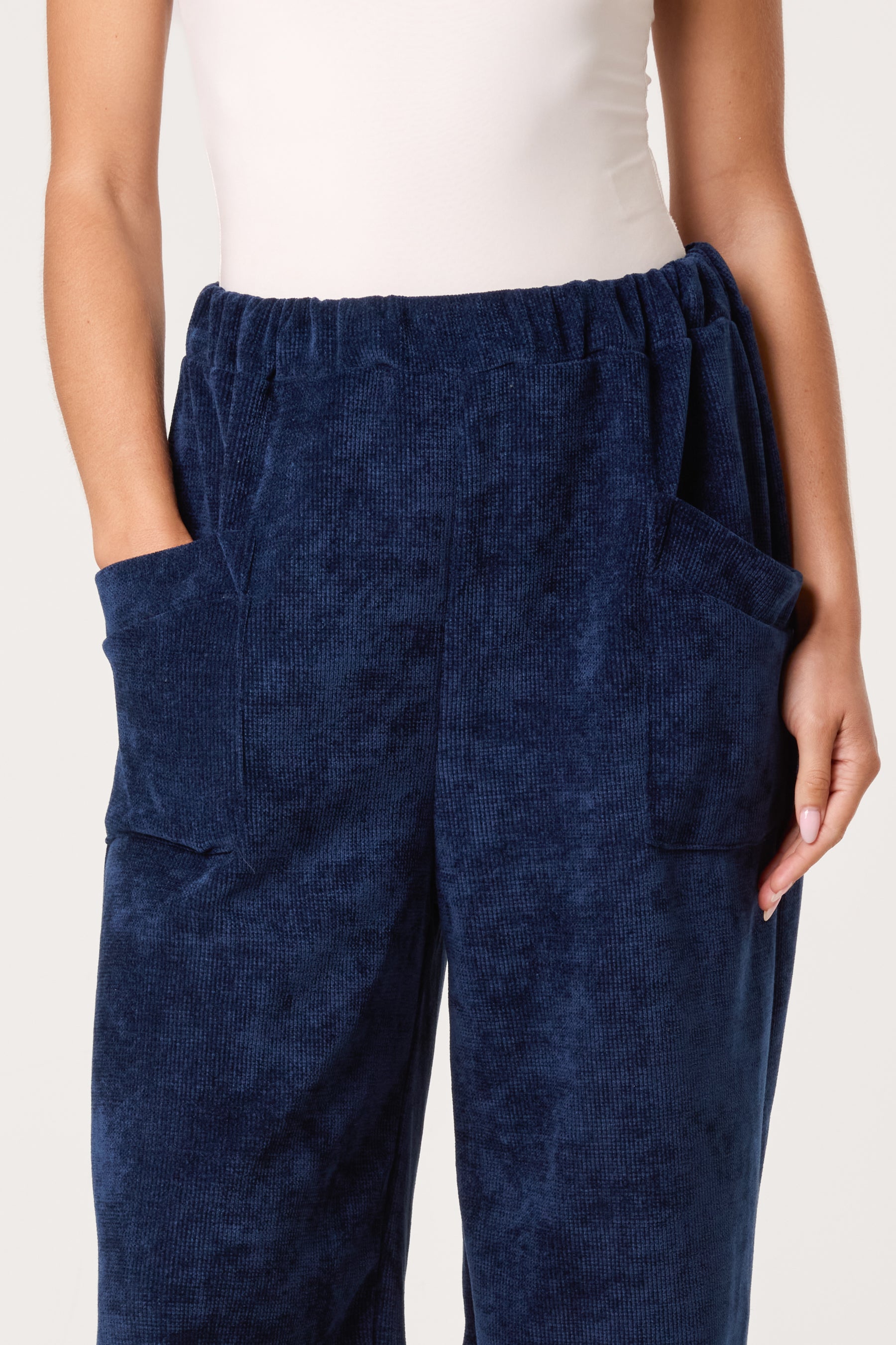Front Pockets Velvet Feel Trousers
