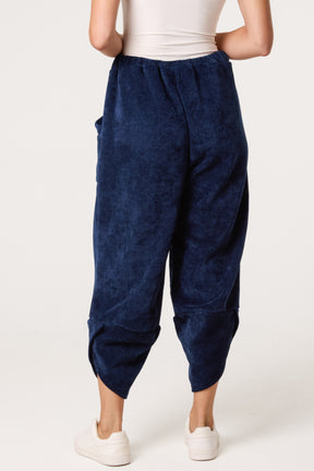 Front Pockets Velvet Feel Trousers