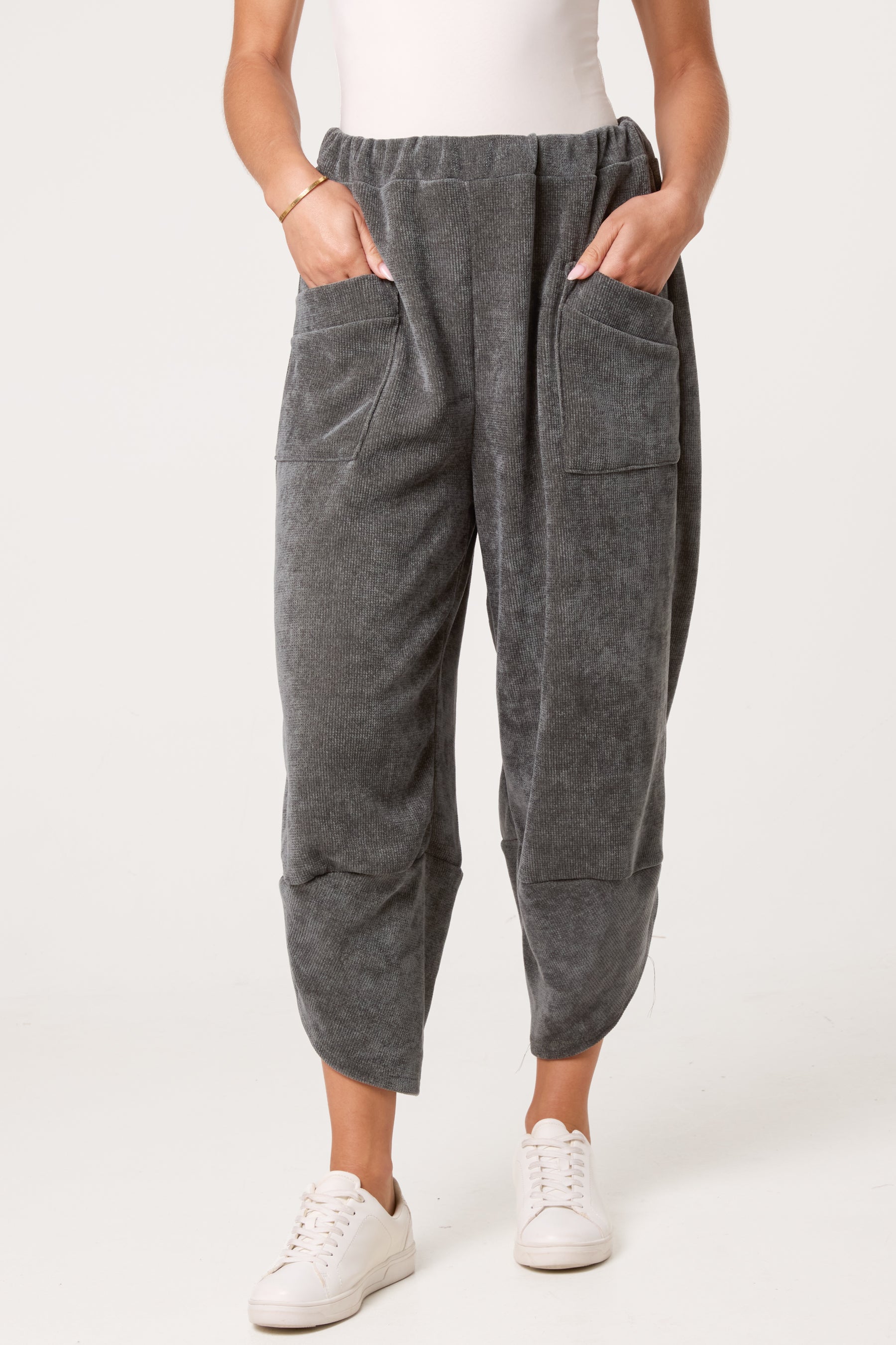 Front Pockets Velvet Feel Trousers