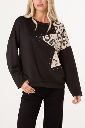 Studded Leopard Star Jumper