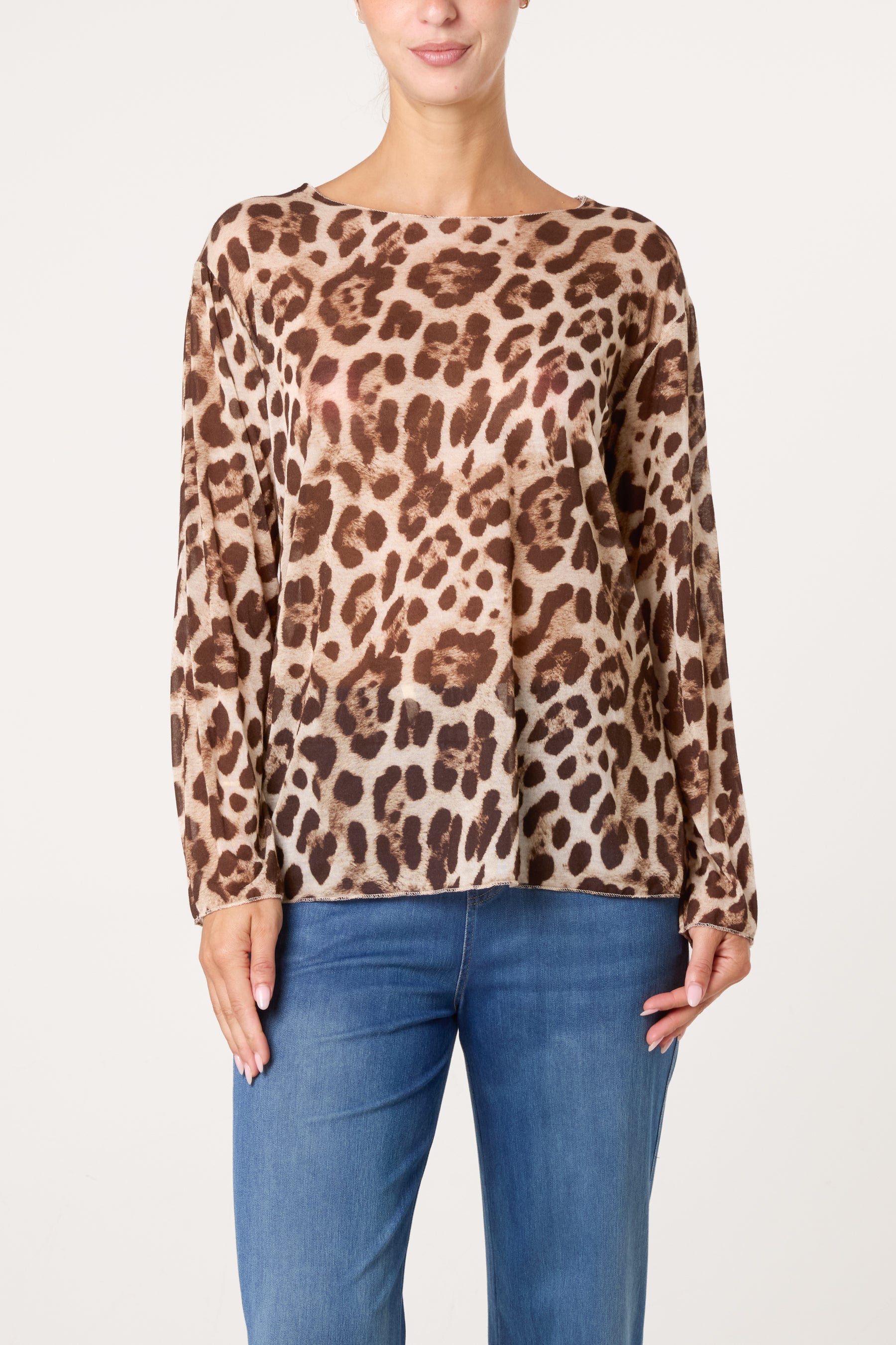 Long Sleeve Cashmere Blend Leopard Top