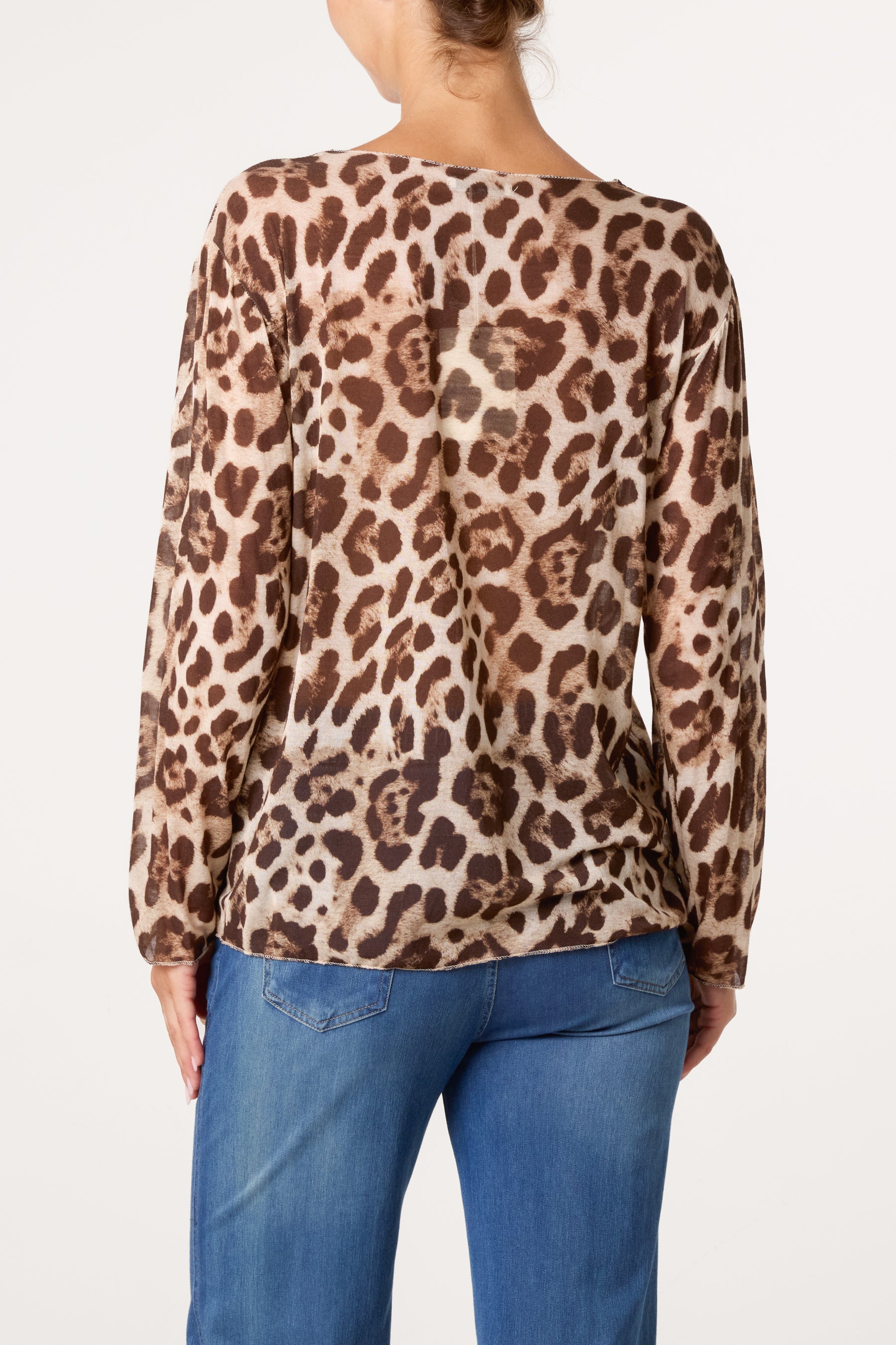 Long Sleeve Cashmere Blend Leopard Top
