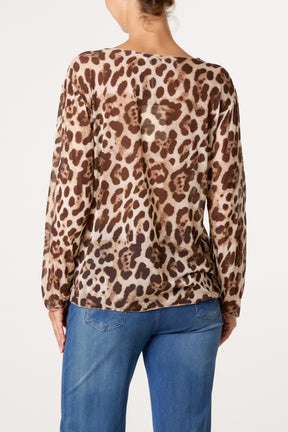 Long Sleeve Cashmere Blend Leopard Top