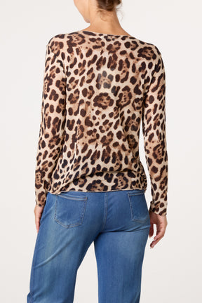Long Sleeve Cashmere Blend Leopard Top