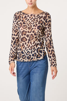 Long Sleeve Cashmere Blend Leopard Top