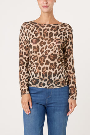Long Sleeve Cashmere Blend Leopard Top