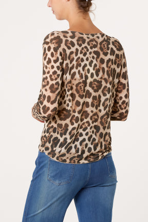 Long Sleeve Cashmere Blend Leopard Top