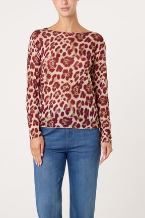 Long Sleeve Cashmere Blend Leopard Top