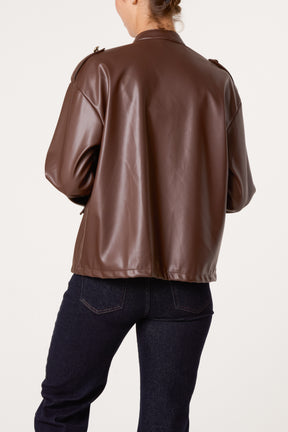 PU Military Band Jacket