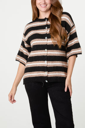 Multi Striped Alpaca Wool Blend Knit Cardigan