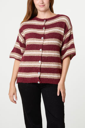 Multi Striped Alpaca Wool Blend Knit Cardigan