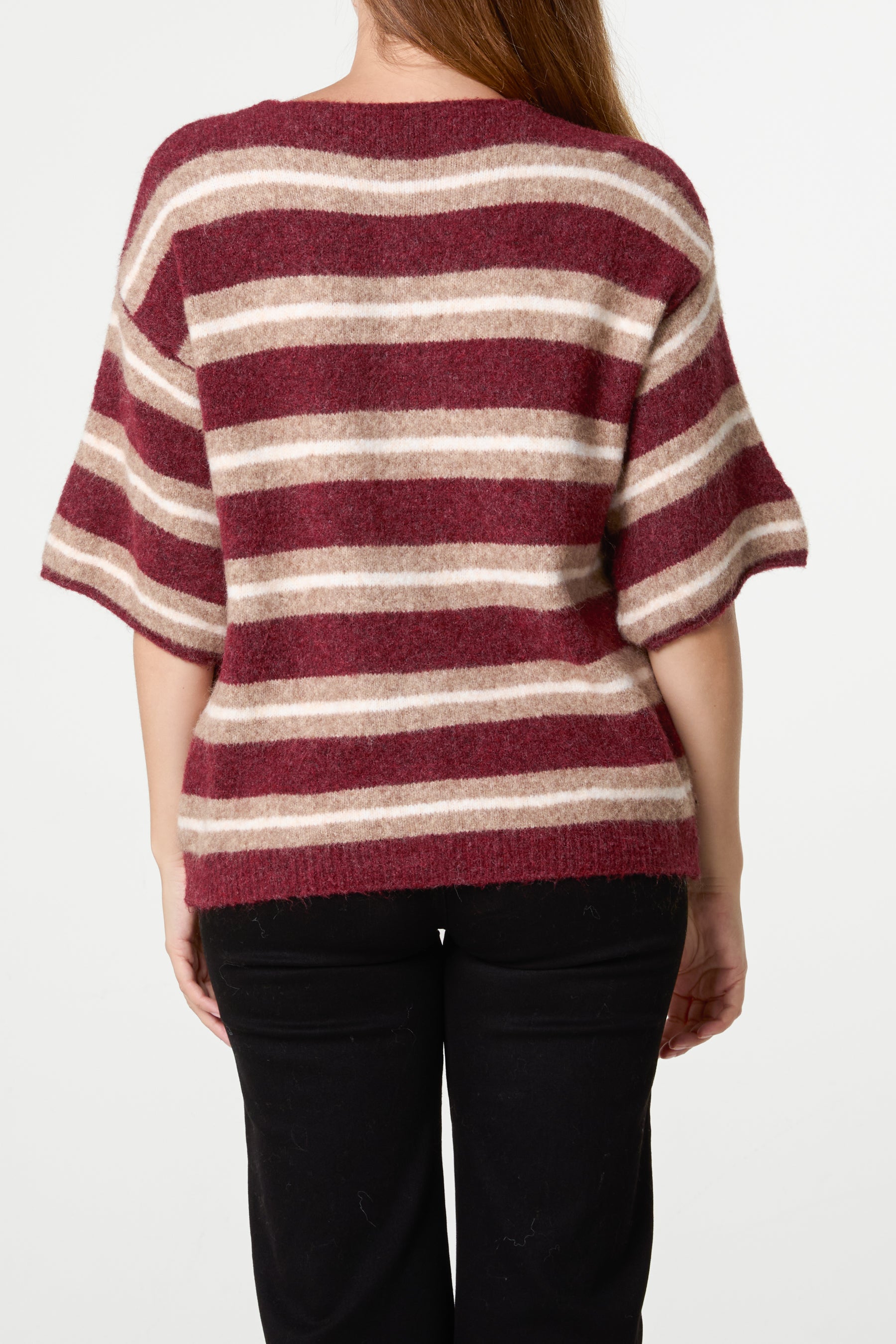 Multi Striped Alpaca Wool Blend Knit Cardigan