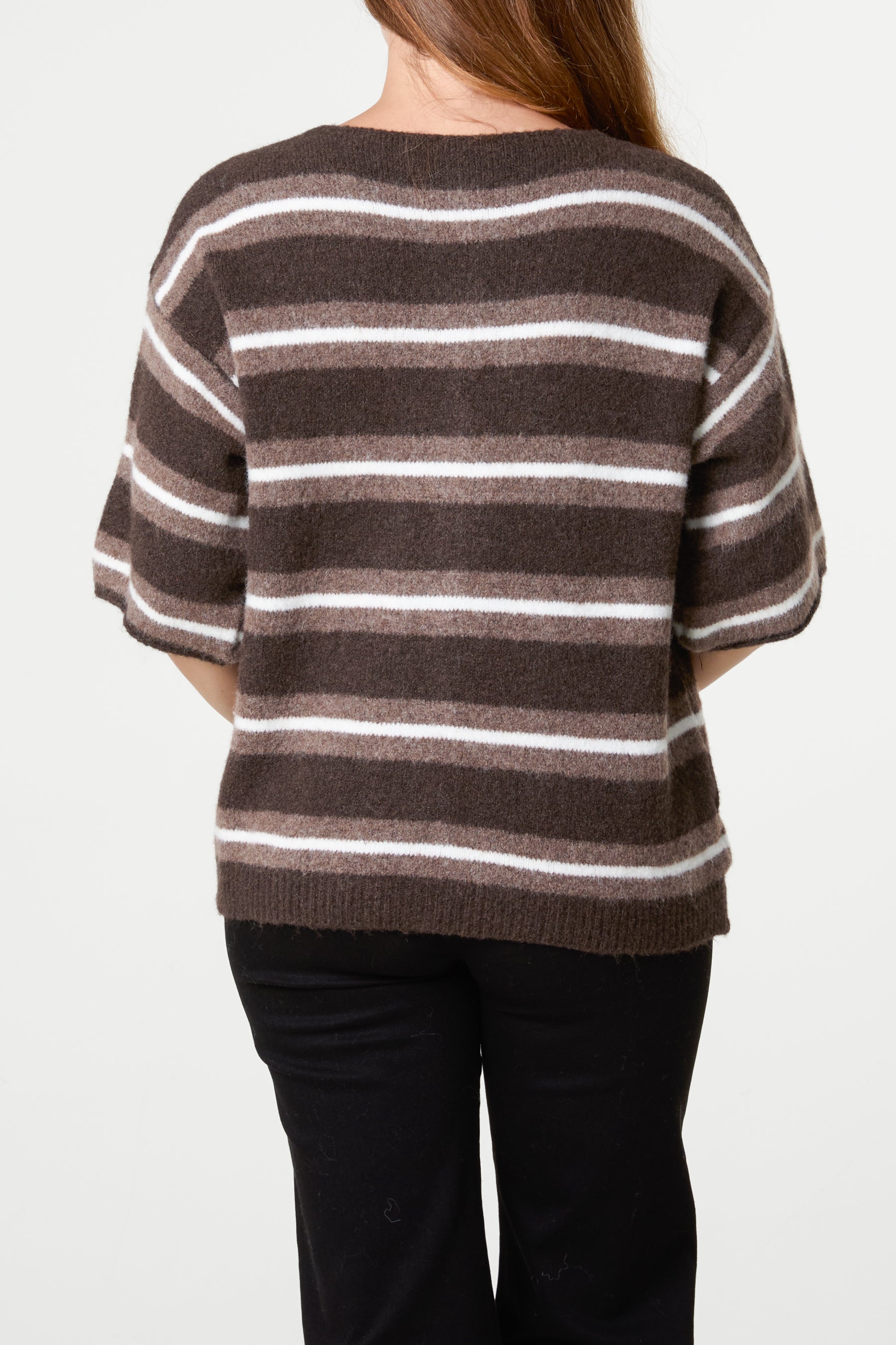 Multi Striped Alpaca Wool Blend Knit Cardigan
