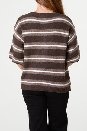 Multi Striped Alpaca Wool Blend Knit Cardigan