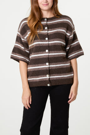 Multi Striped Alpaca Wool Blend Knit Cardigan