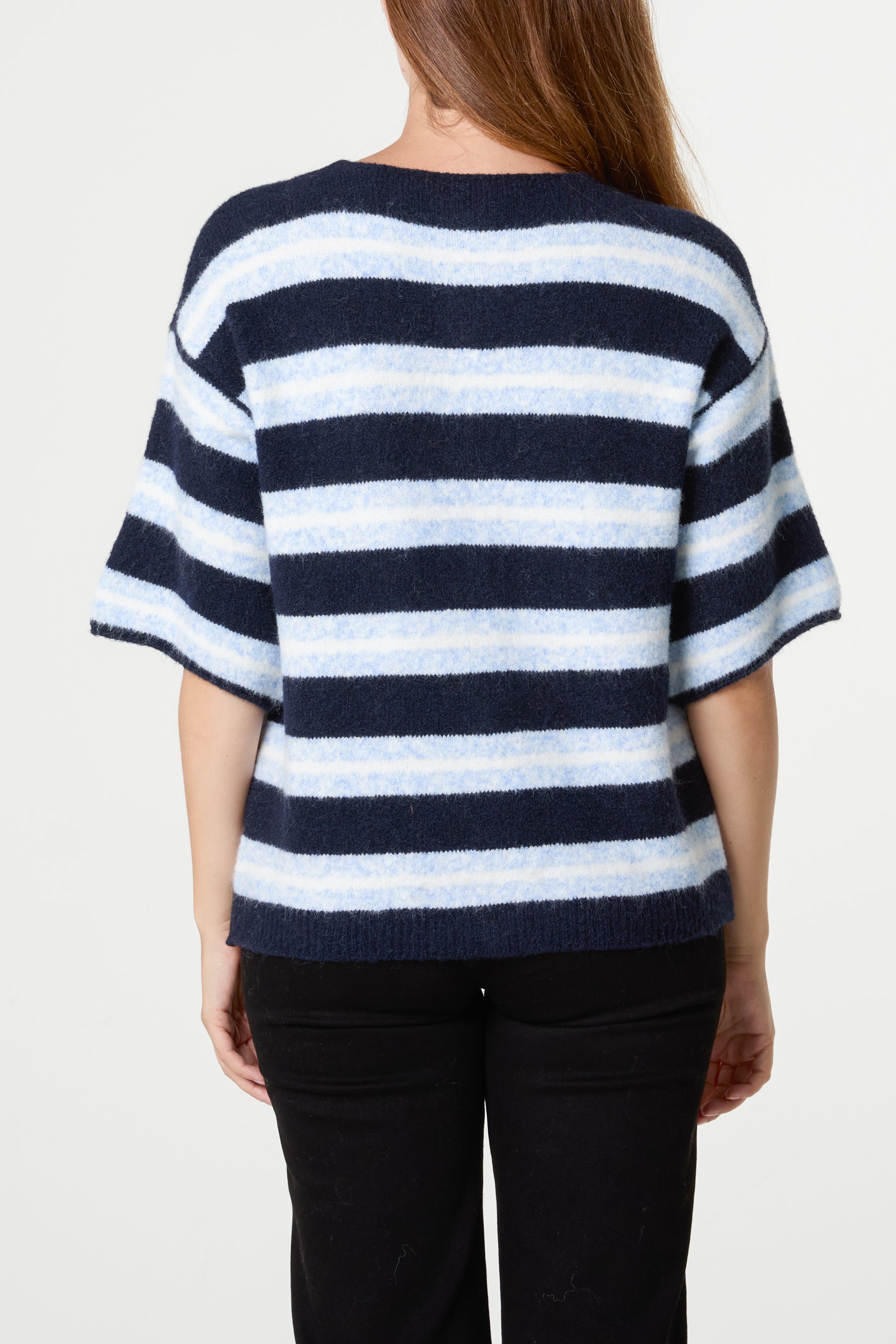 Multi Striped Alpaca Wool Blend Knit Cardigan