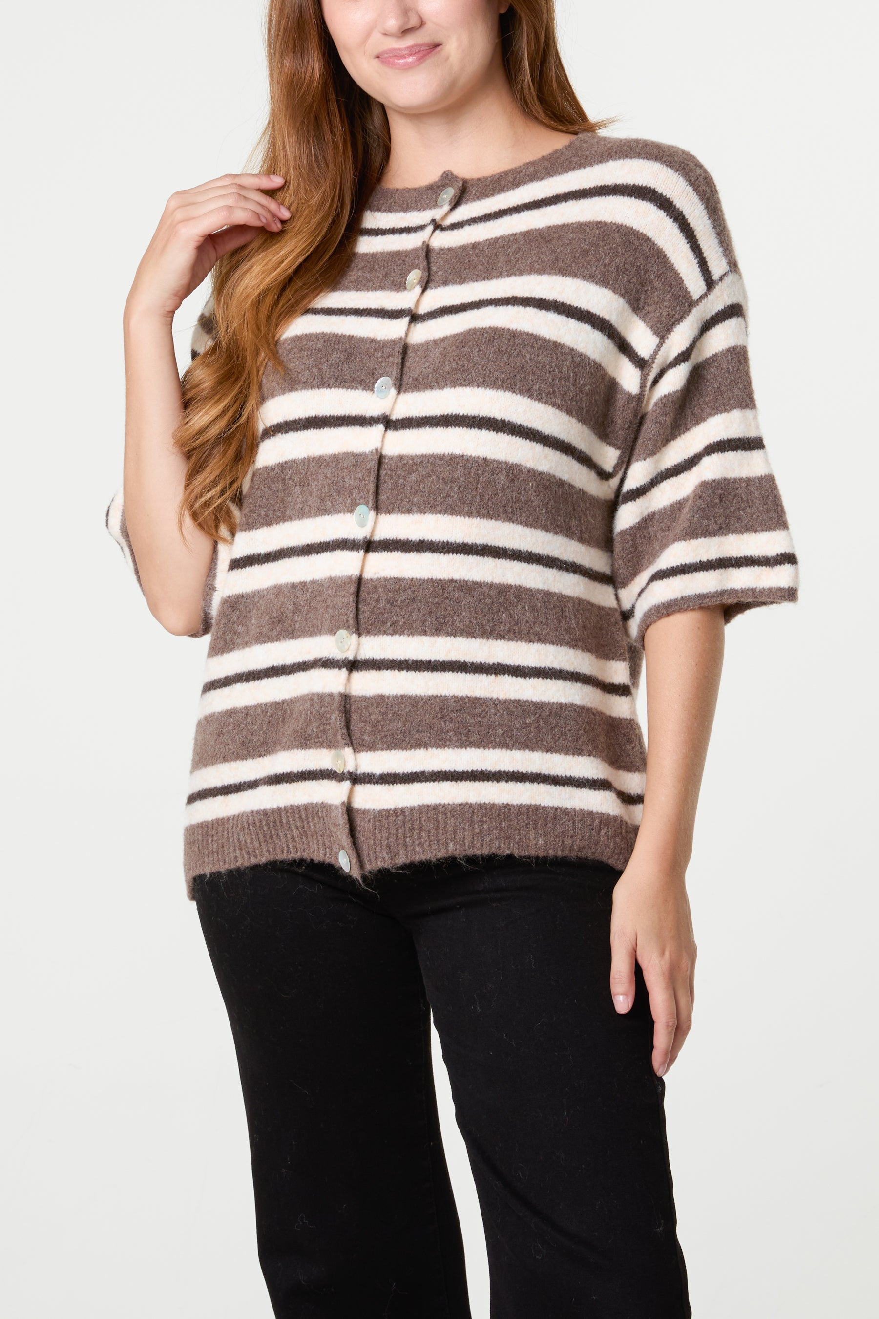 Multi Striped Alpaca Wool Blend Knit Cardigan