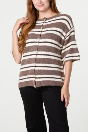 Multi Striped Alpaca Wool Blend Knit Cardigan