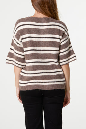 Multi Striped Alpaca Wool Blend Knit Cardigan