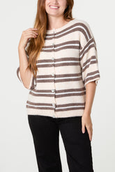 Multi Striped Alpaca Wool Blend Knit Cardigan