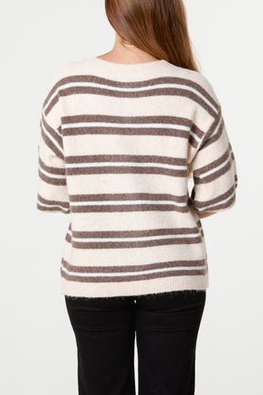 Multi Striped Alpaca Wool Blend Knit Cardigan