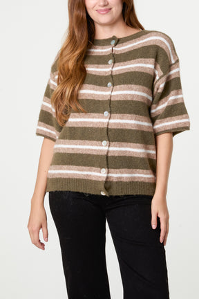Multi Striped Alpaca Wool Blend Knit Cardigan