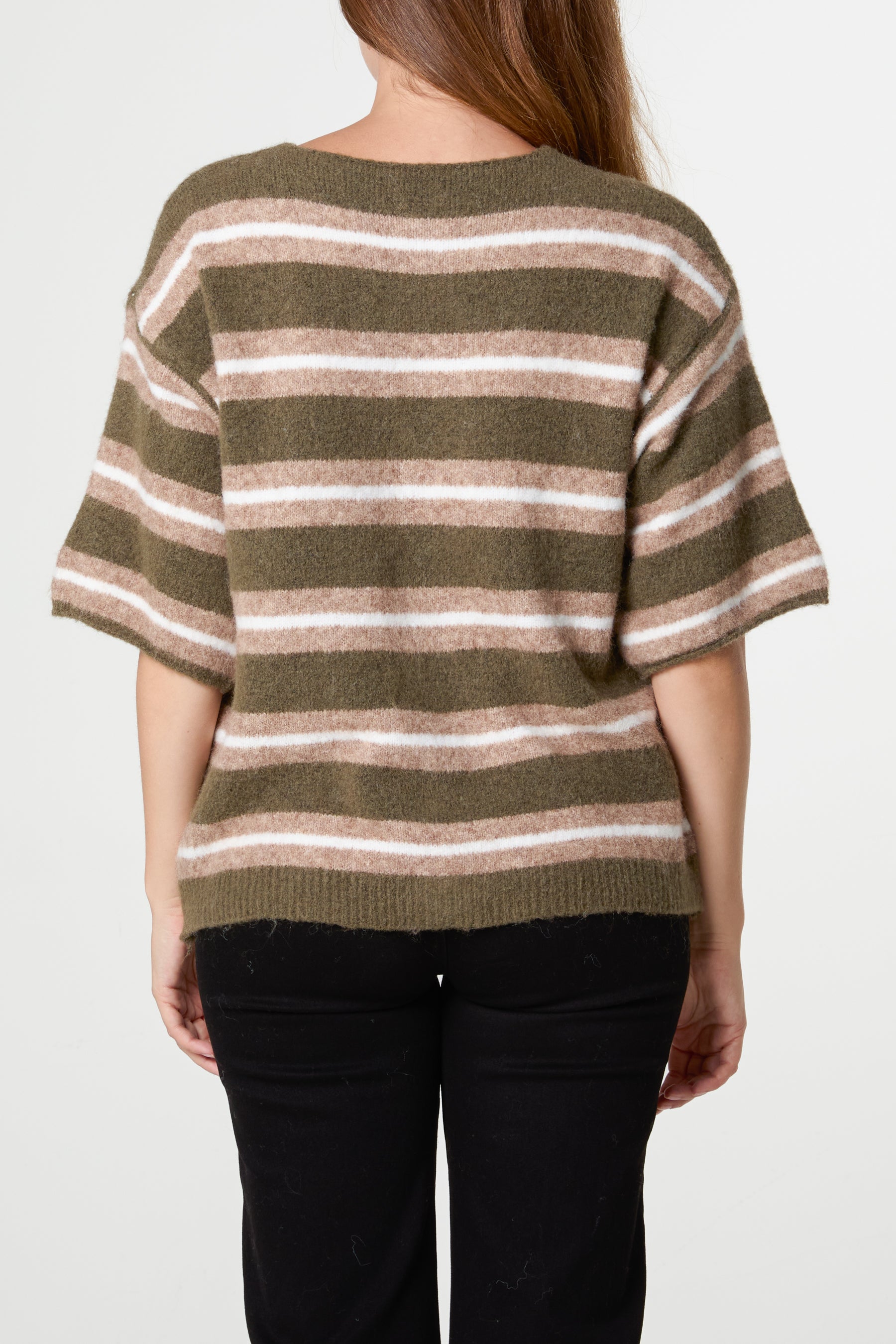 Multi Striped Alpaca Wool Blend Knit Cardigan